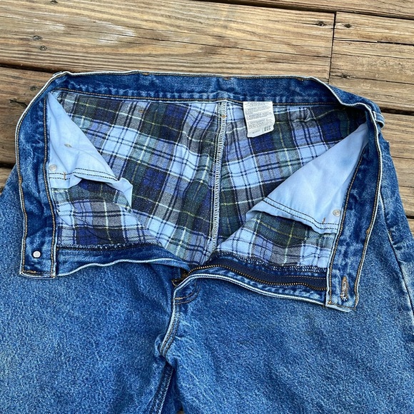 Carhartt Flannel Lined Blue Jeans Mens 36x34 Regular Fit Blue Plaid Lining - Picture 4 of 16